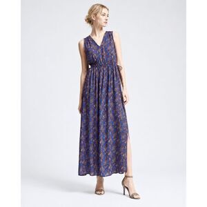 Sleeveless Blue Paisley Maxi Dress with V-Neck